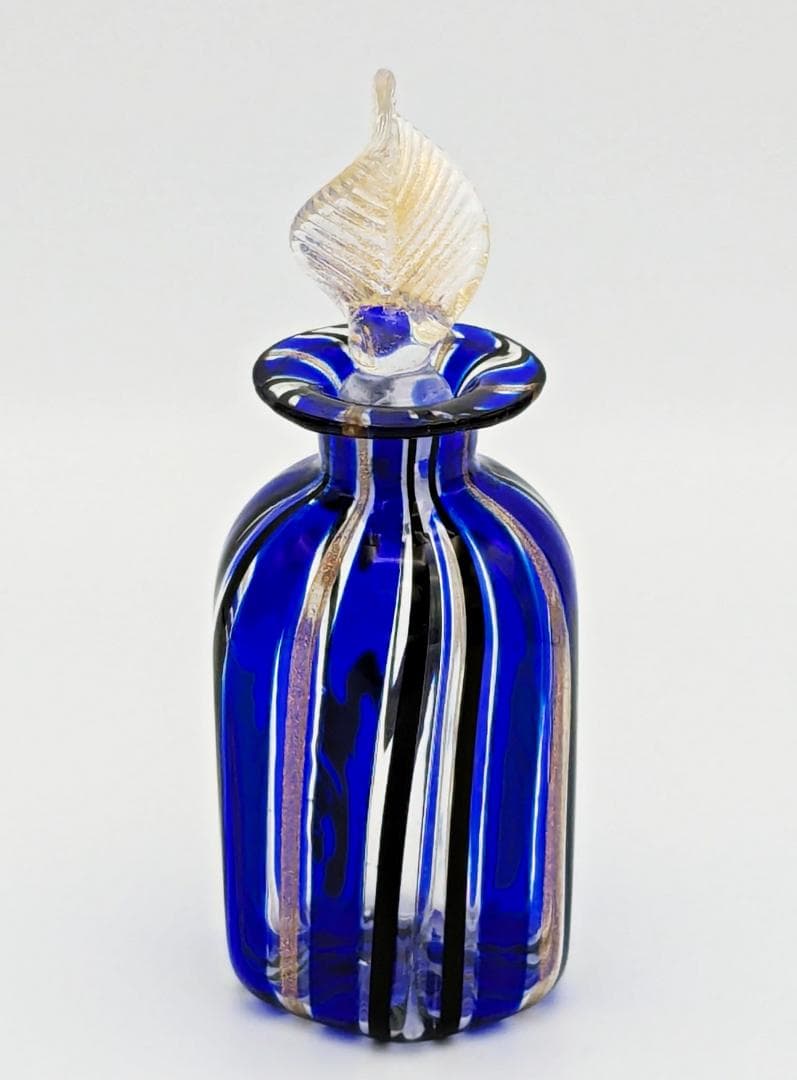香水瓶 ヴェネツィアンガラス MURANO GLASS 金彩 青ライン 香水瓶
