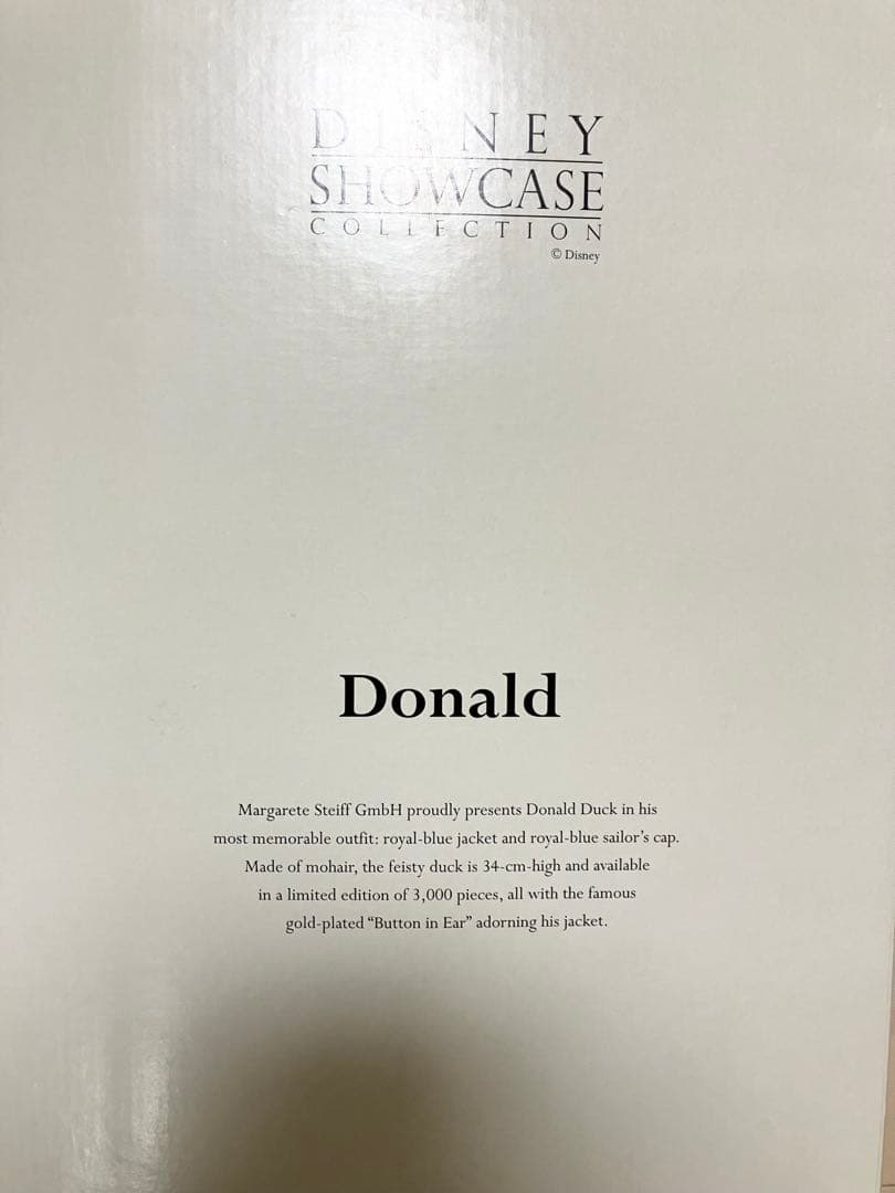 シュタイフ　ディズニー　ショーケースコレクション　ドナルドダック　ぬいぐるみ　箱