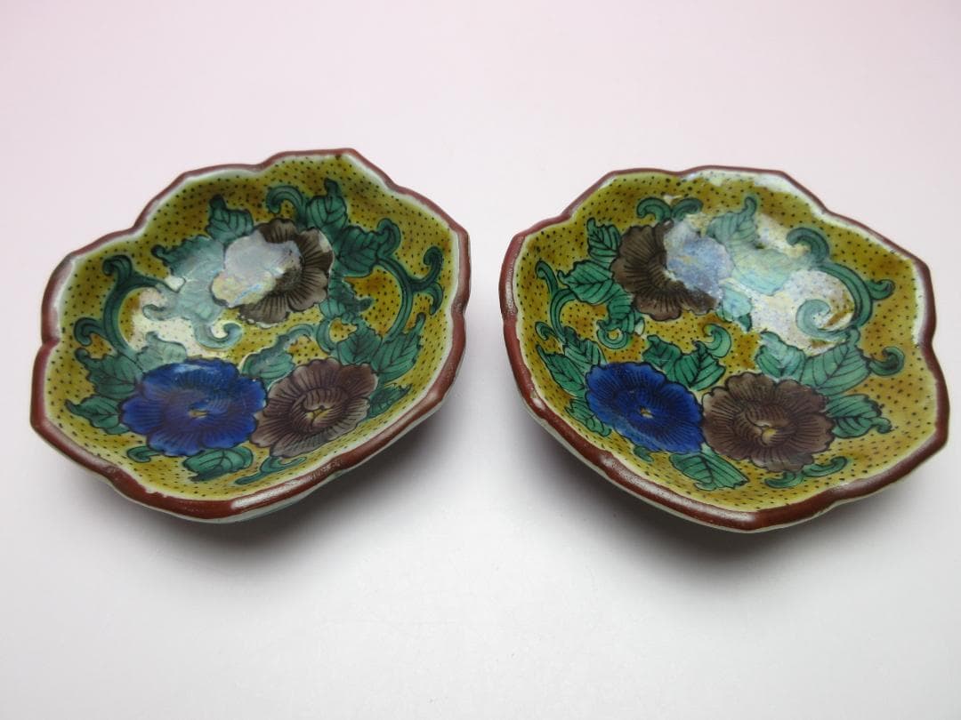 時代物 清六焼 角福 青手風 花形 花紋 銘々皿 5客 TN 81 70816