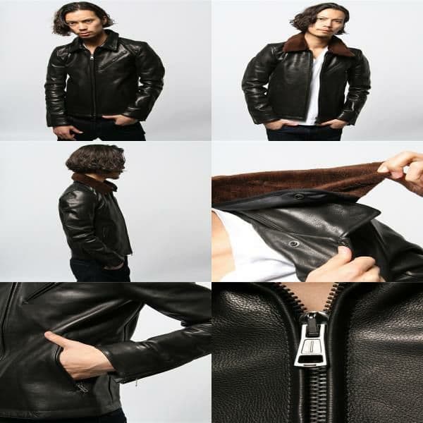 中綿シンサレート ラウンジリザード キップ・レザージャケット 黒3