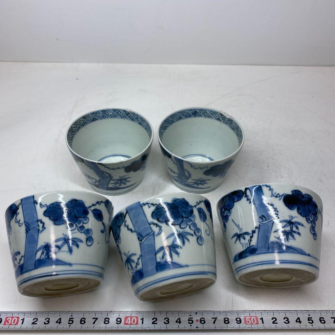 c144 古伊万里 染付 そばちょこ 5客 蕎麦猪口