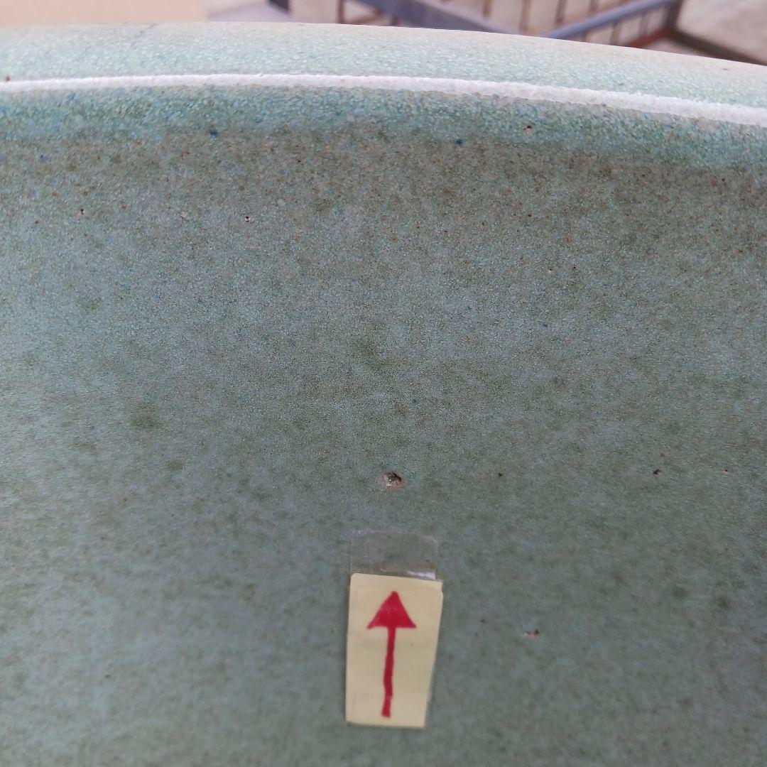 新品 特大 ∅50 陶器 睡蓮鉢 メダカ鉢 ヒスイグリーン 手造 青＆緑