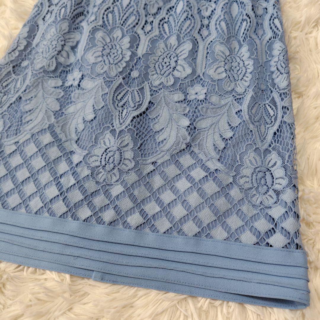 【美品♡美シルエット】タダシショージ　Vネックコードレースドレス　フィット　水色