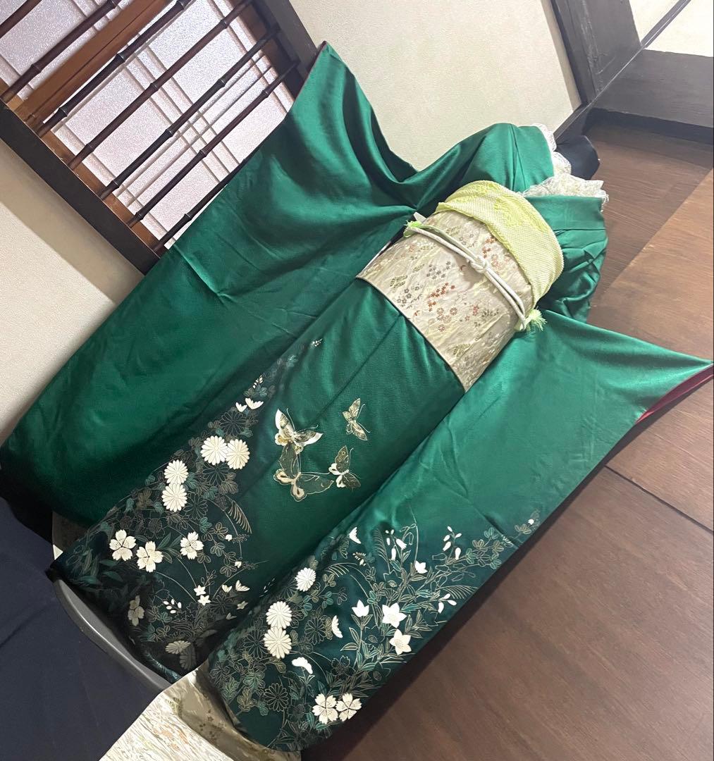 振袖 フルセット6点サイズM〜L花蝶文 金銀彩 正絹 振袖