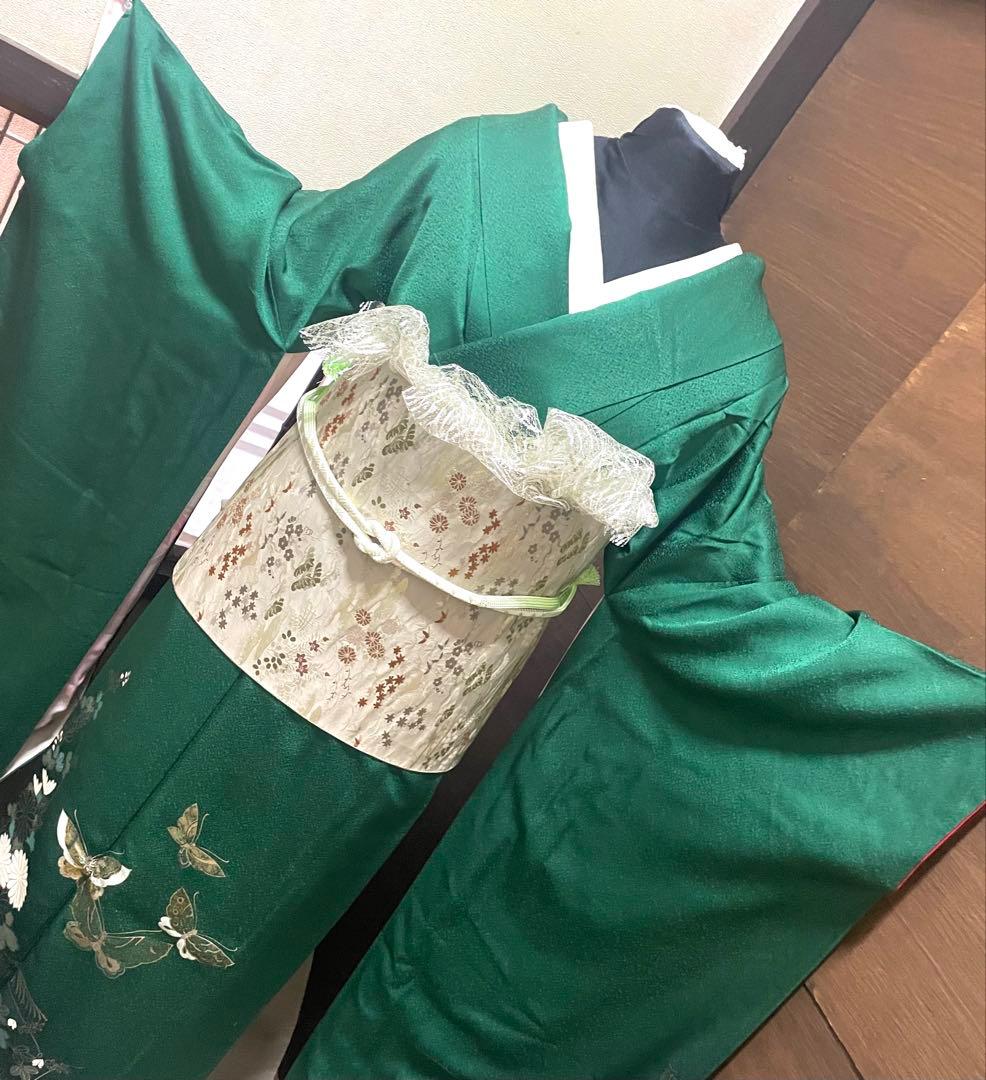 振袖 フルセット6点サイズM〜L花蝶文 金銀彩 正絹 振袖