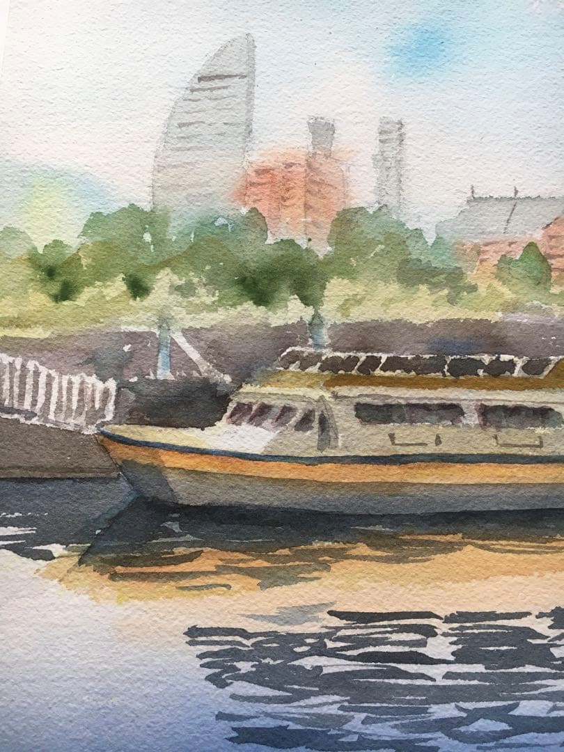 透明水彩画原画横浜新しい旅立ち海