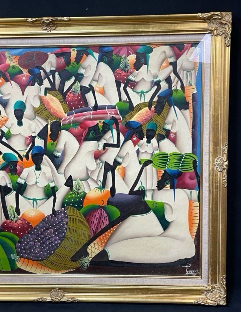 真作保証 特大 タヒチ絵画 油絵 肉筆 額装 美術品 海外 フラントス