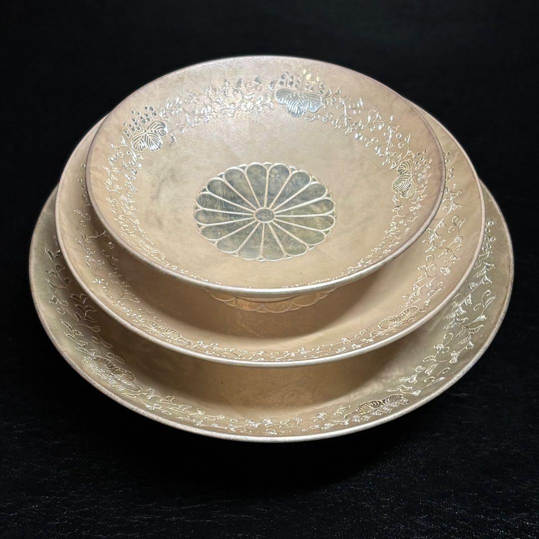 ☆金属工芸 純銀 盃3個セット！約315g！純銀刻印！箱付！☆