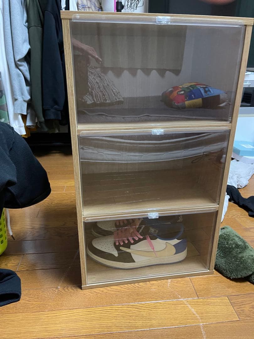 高級ウッドシューズボックス UVカットパネル ウッド 12足分セット