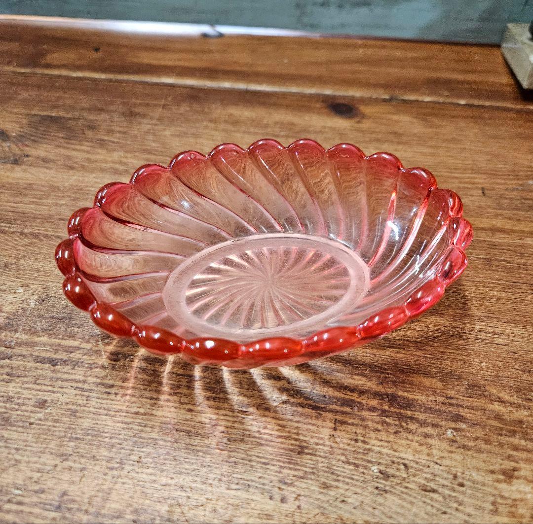 美品 オールドバカラ BACCARAT バンブーローズ トレイ クランベリー硝子