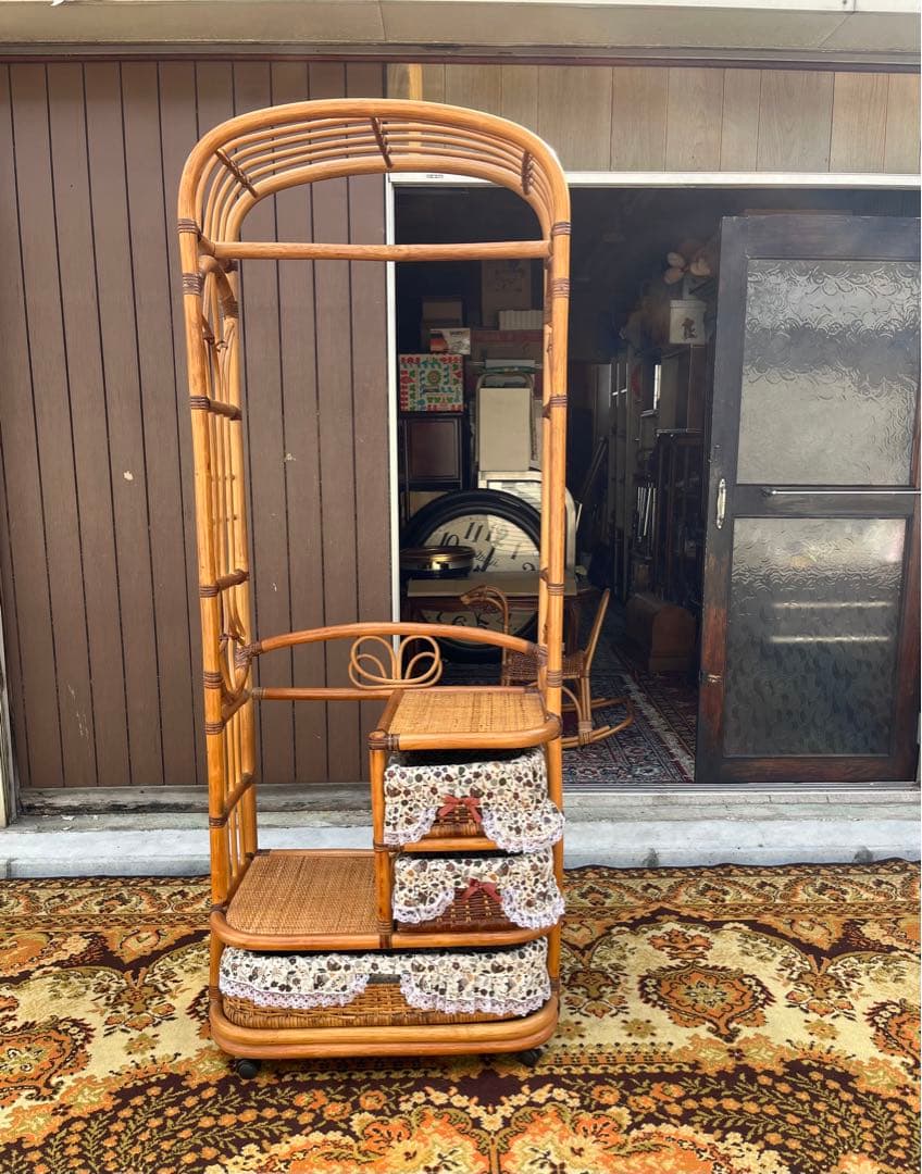 籐 ラタン ハンガーラック チェスト インテリア 昭和レトロ 当時物