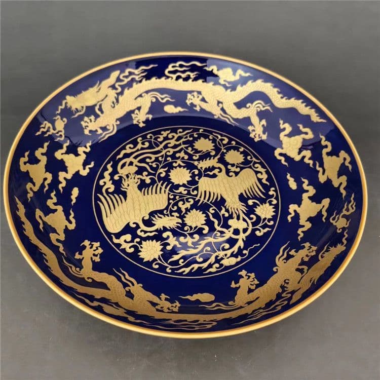 彩絵龍鳳紋盤 中国古美術 茶道具 香道具 装飾品 現代工芸品 美術