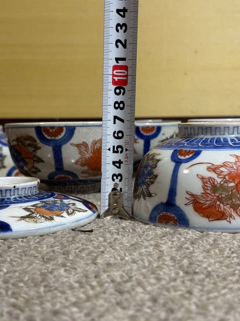 古伊万里色絵金彩蓋茶碗 江戸〜明治期 蓋付き御茶碗 麒麟 銘あり 染付