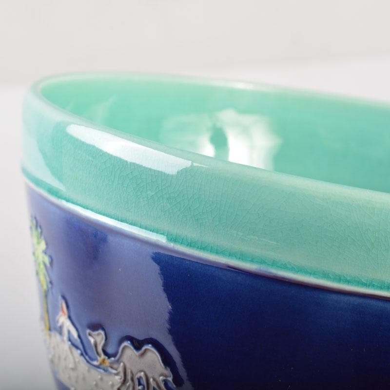 茶道具 交跡焼 堀口登造 シルクロード文 茶碗 共箱 V 6525