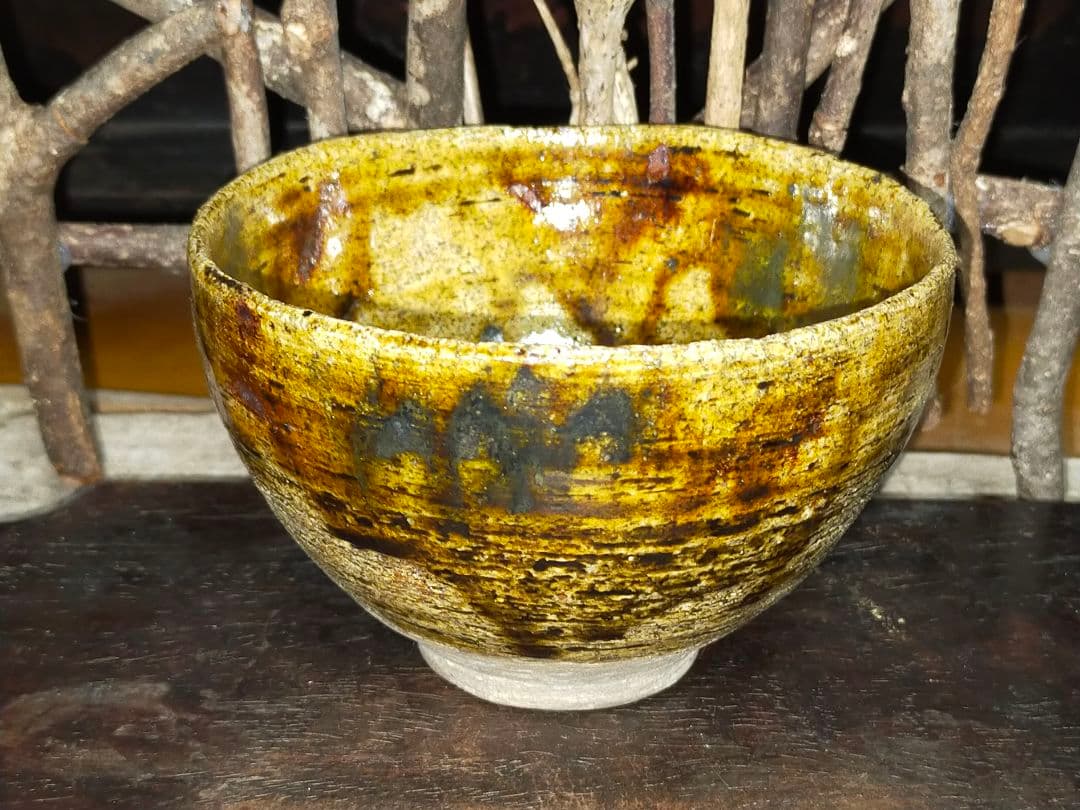 ♥☆彡 骨董 美濃焼 黄瀬戸 茶碗 無銘 骨董 古玩 中国 アンティーク