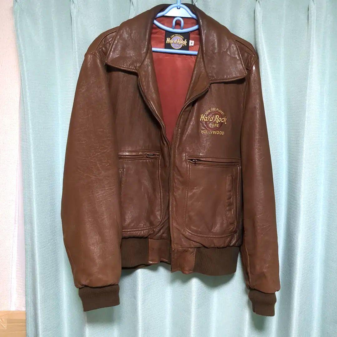 Hard Rock Cafe 革ジャン　L　Hollywood刺繍90ｓブラウン