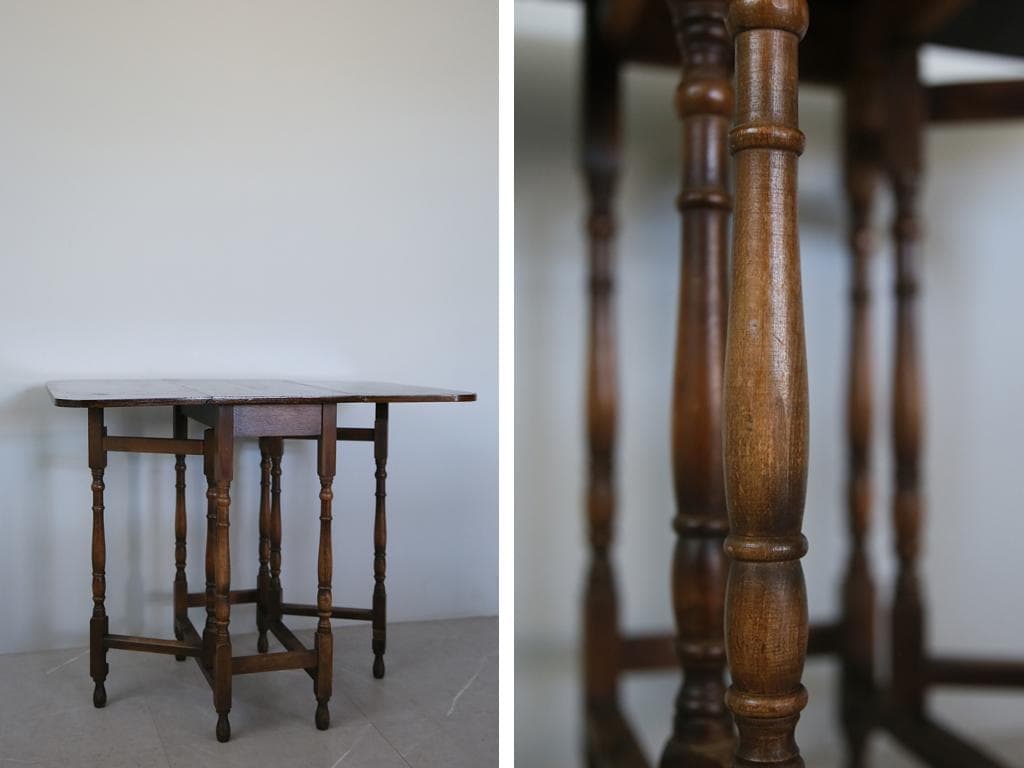 英国アンティーク木製ゲートレッグテーブル/ダイニング机バタフライ(89-251)