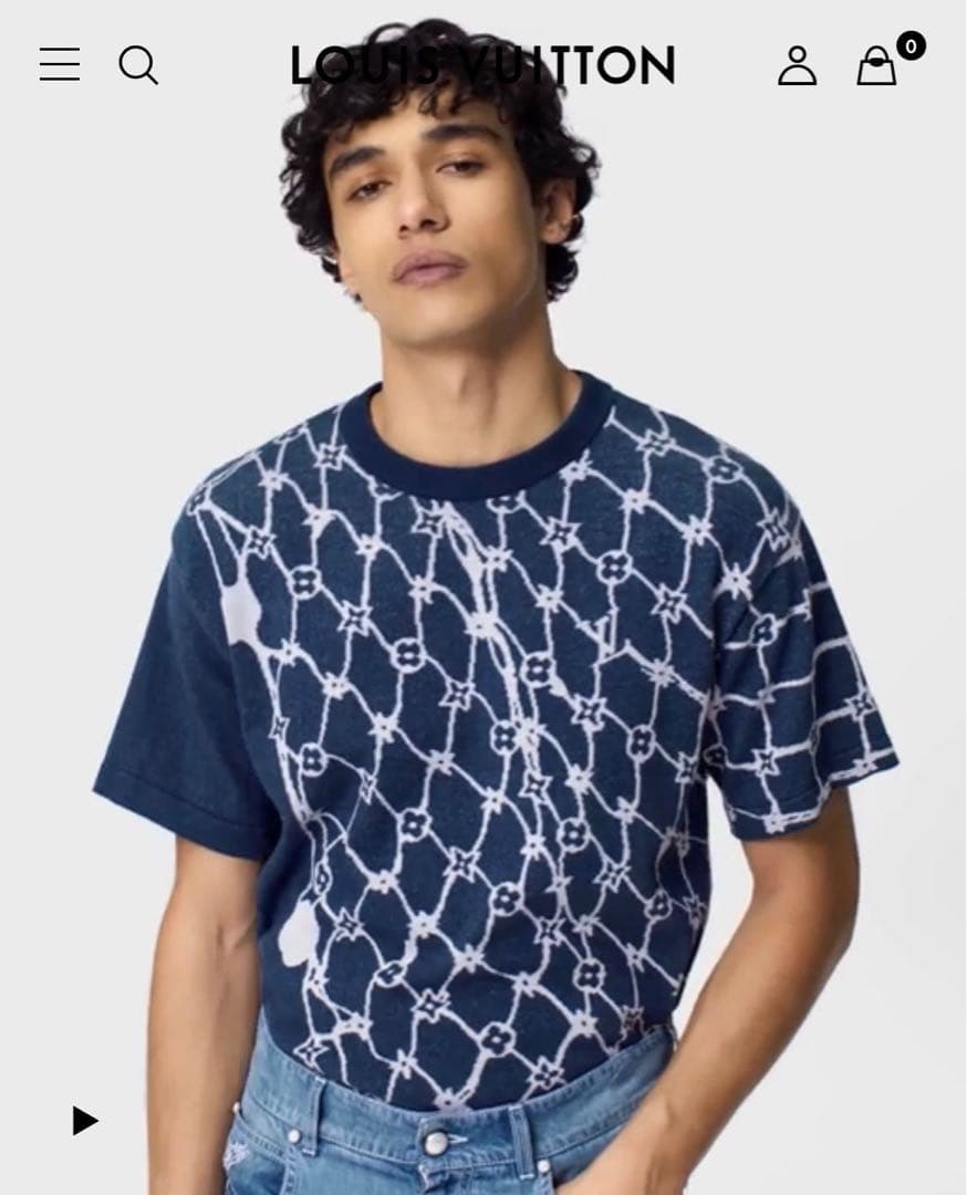 LOUIS VUITTON ヴィトン 網目柄 半袖ニットTシャツ ネイビー M - www