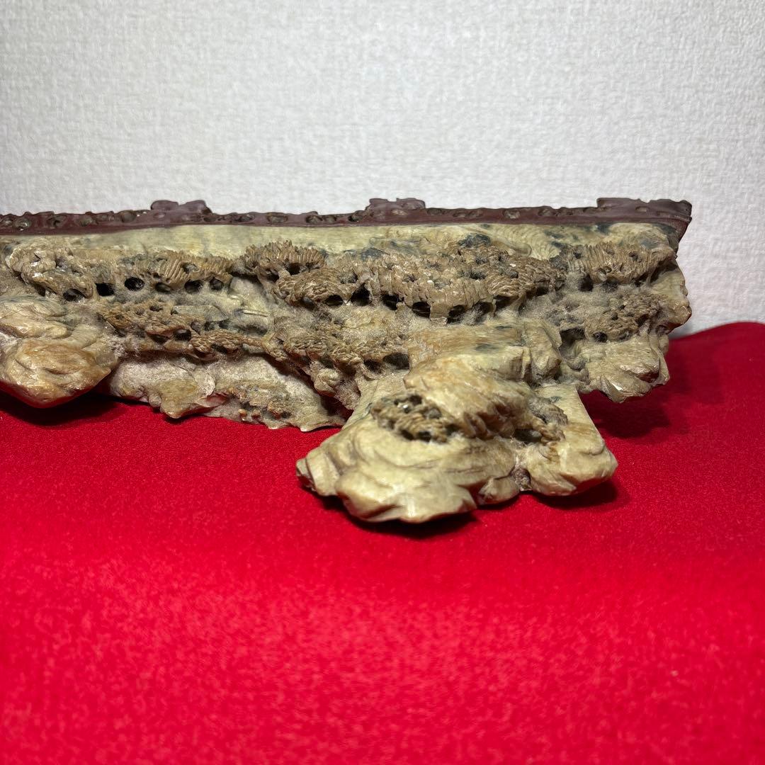 中国美術　寿山石　楼閣山水　置物　床飾　彫刻　4.45kg