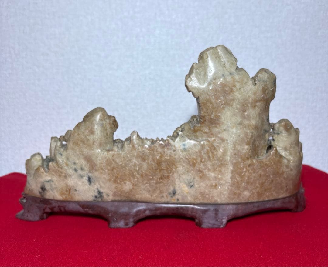 中国美術　寿山石　楼閣山水　置物　床飾　彫刻　4.45kg