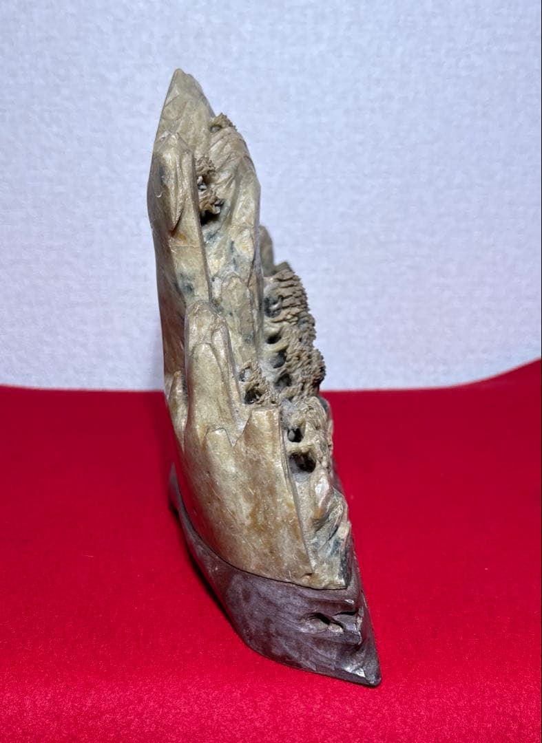 中国美術　寿山石　楼閣山水　置物　床飾　彫刻　4.45kg