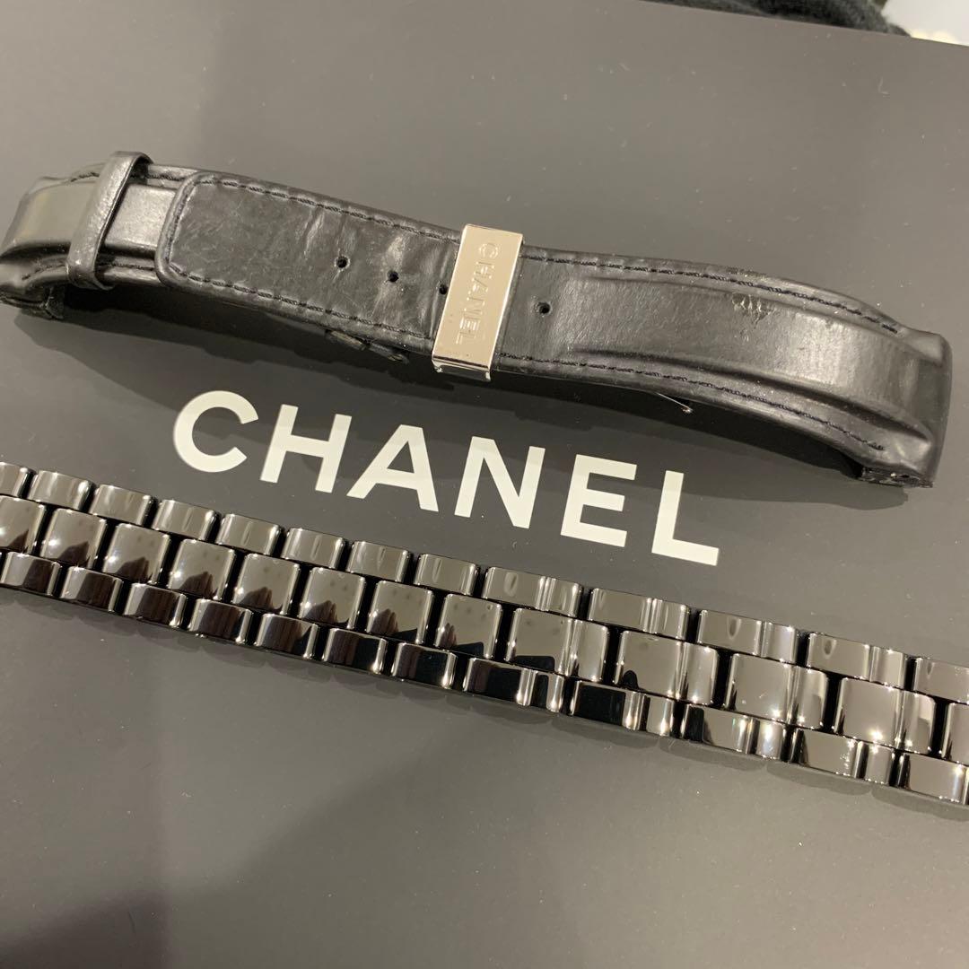 CHANEL J12 41ミリサイズ セラミックコマ2個 革ベルト