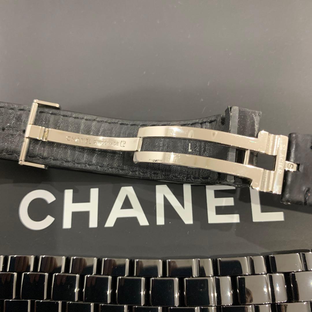 CHANEL J12 41ミリサイズ セラミックコマ2個 革ベルト