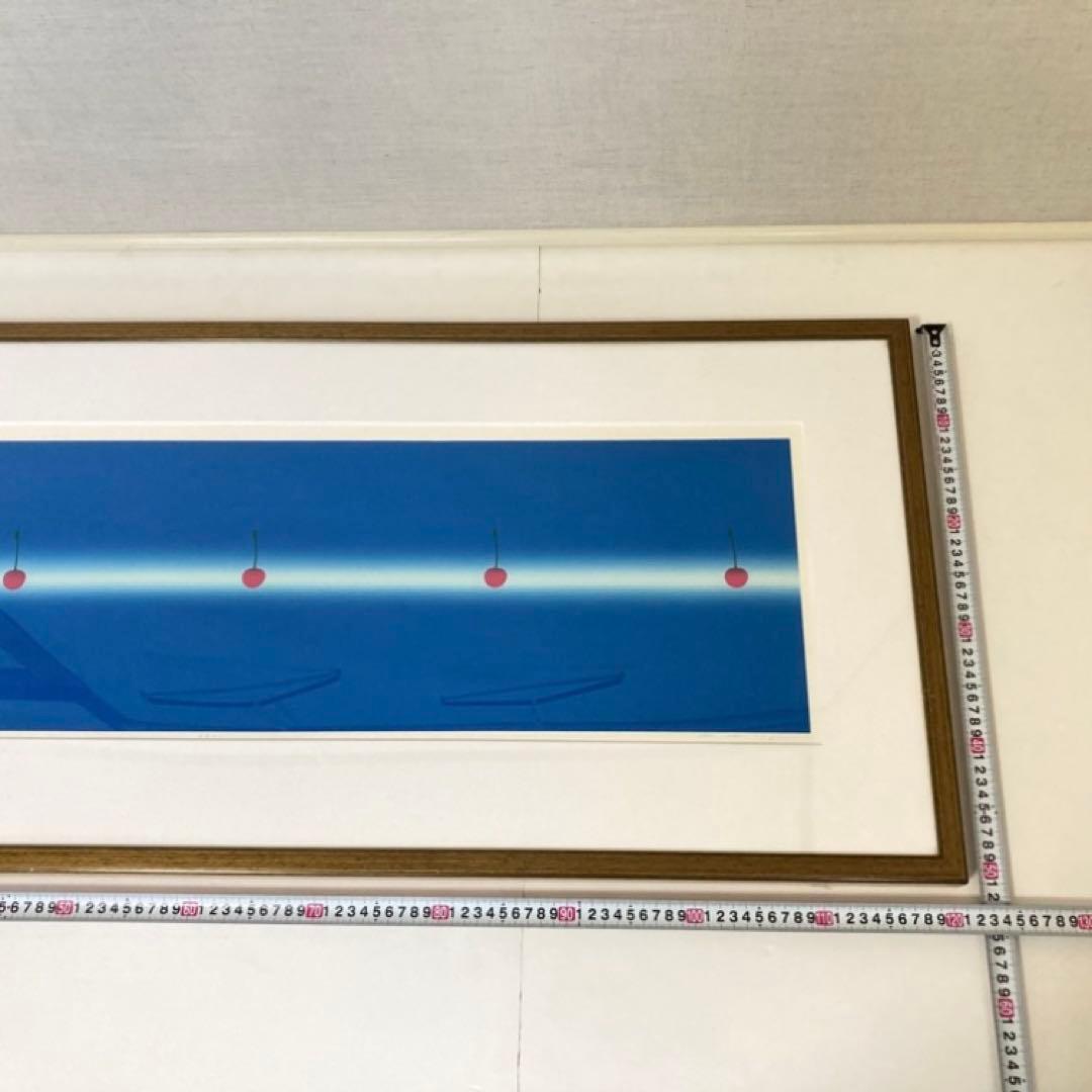 中村憲之 さくらんぼ シルクスクリーン 大型 横長 青色 ポップ モダン