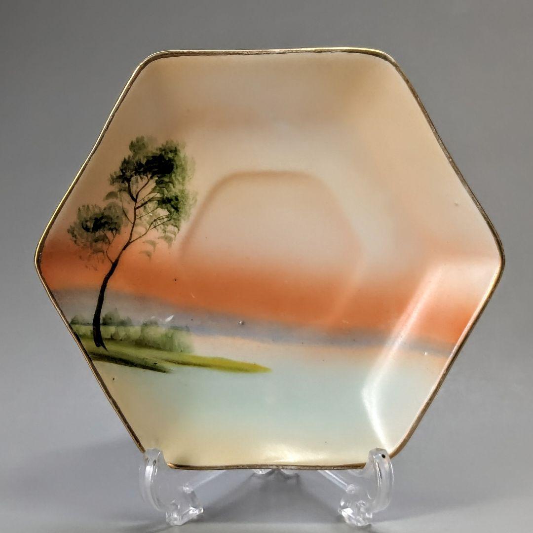 オールドノリタケ 金彩湖畔風景図 六角形ヘキサゴン キャビネット