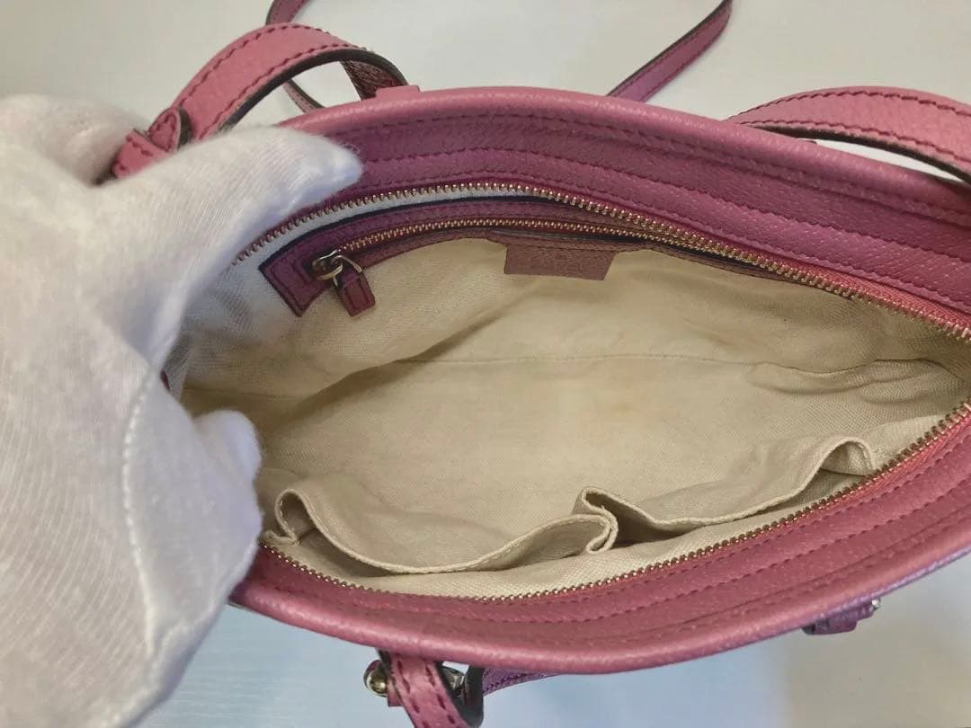 グッチ GGキャンバス レザー 2WAY ハンドバッグ ピンク