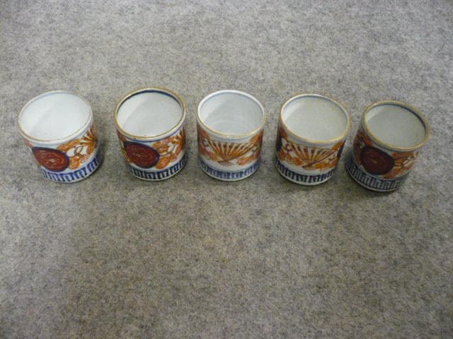 伊万里焼色絵丸文に扇図のぞき5個 [B31668]