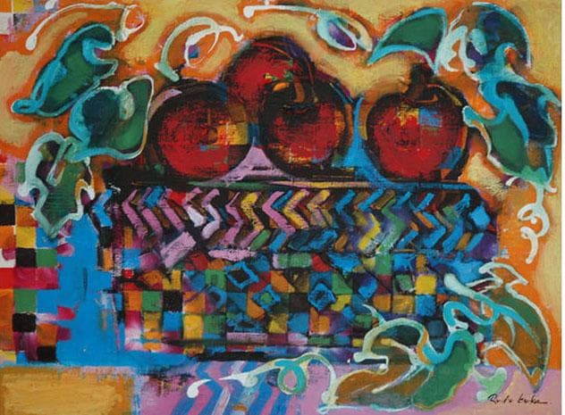 油絵 菅家令子 絵 絵画インテリア 額付(白) uF6-051110 静物 果物