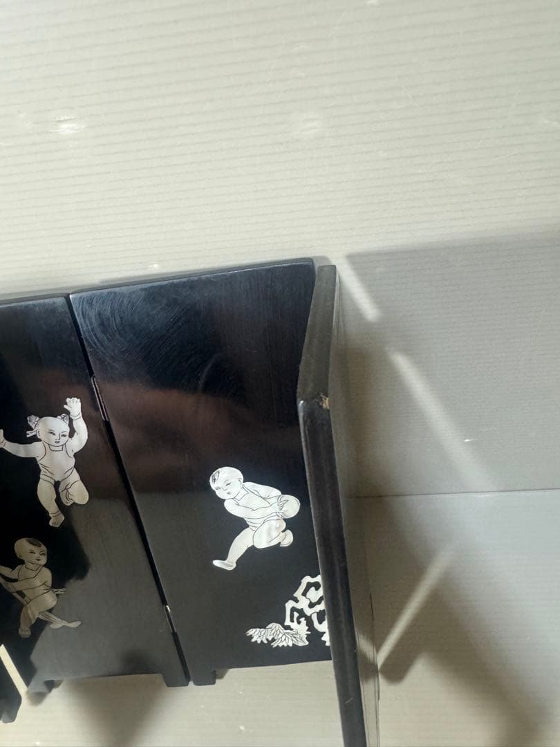 2540 時代物 螺鈿漆器 屏風 両面屏風 人物 梅文　細密細工