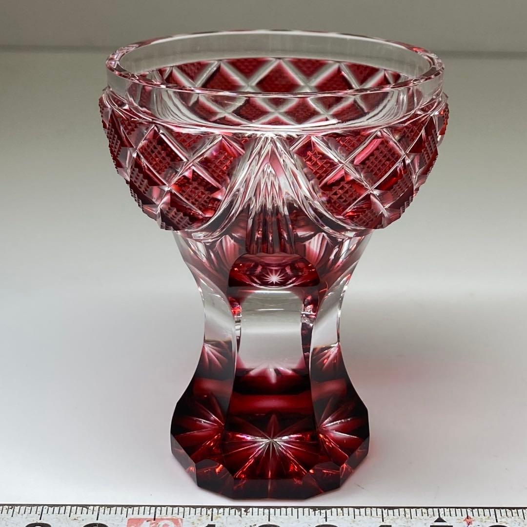 島津磯斉 薩摩切子馬上杯 共箱 高さ7.8cm 東キ7-