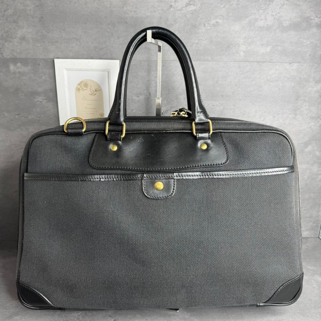 【入手困難】万双 レザー キャンバス コンビ 天ファスナー ブリーフケース