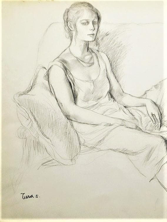 芸術院会員、光風会.，日展顧問の寺島龍一による直筆の鉛筆デッサン