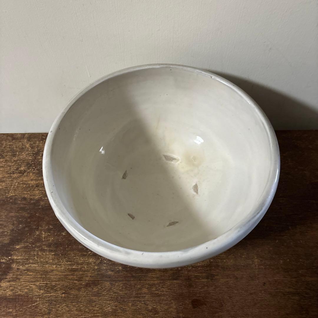 東北民窯　平清水焼　大鉢　白釉　花器　こね鉢　白磁　骨董　アンティーク　李朝