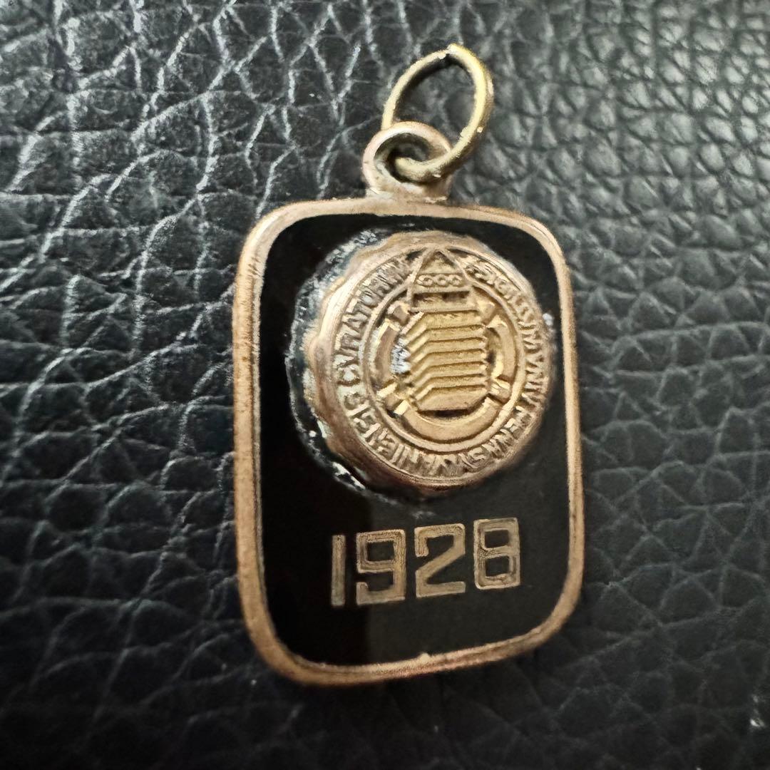 カレッジリング金ゴールド73ネックレストップ社章ピンズ40sバッジ73