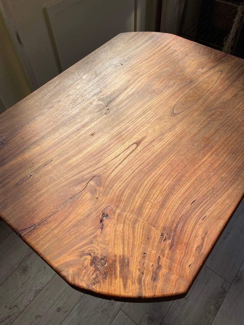Vintage 赤ケヤキ一枚板　アイアンテーブル　銘木　Cafe table