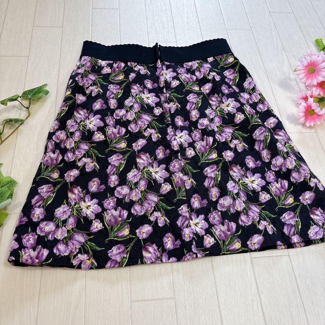 DOLCE&GABBANA ジャガード 花柄 スカート ブラック系 40