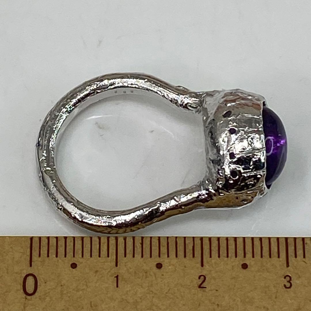 甲府産】天然アメシストキャッツアイ リング SV925 10号 水クラゲ