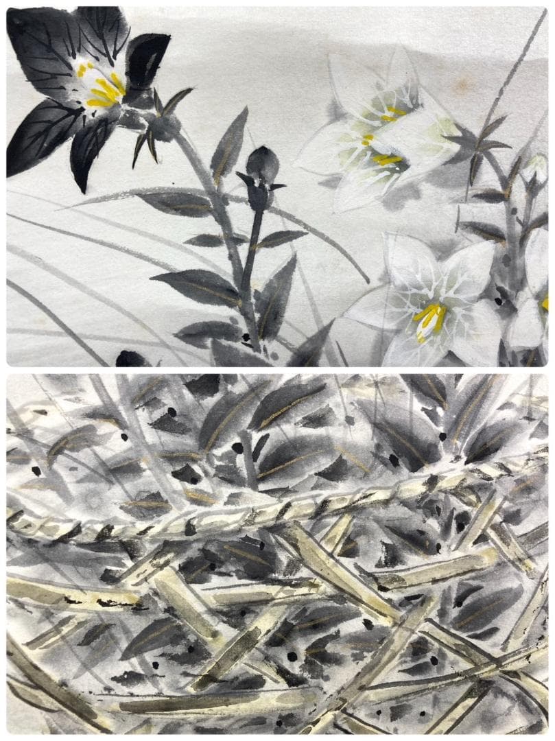 田中案山子／田中以知庵師事「花籠秋草」掛軸 紙本 共箱