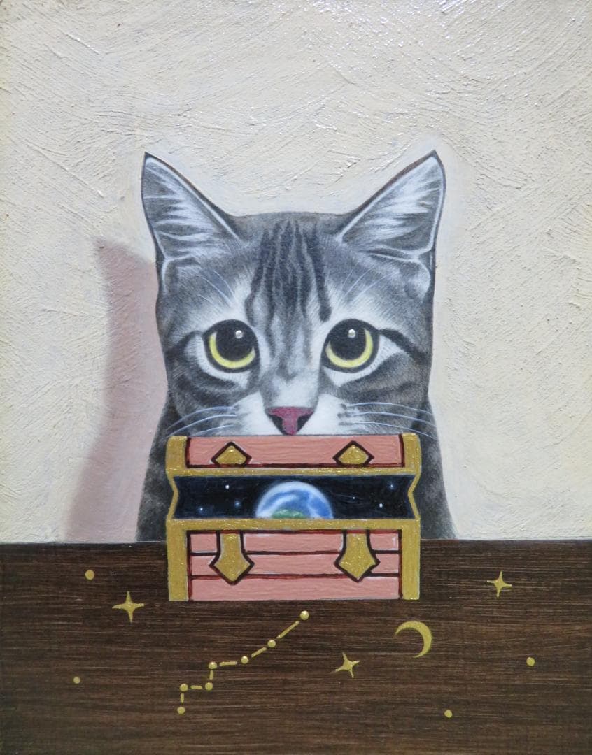 ◆　岡雅明　「星の宝箱」　油彩　F0号 一枚の繪　◆