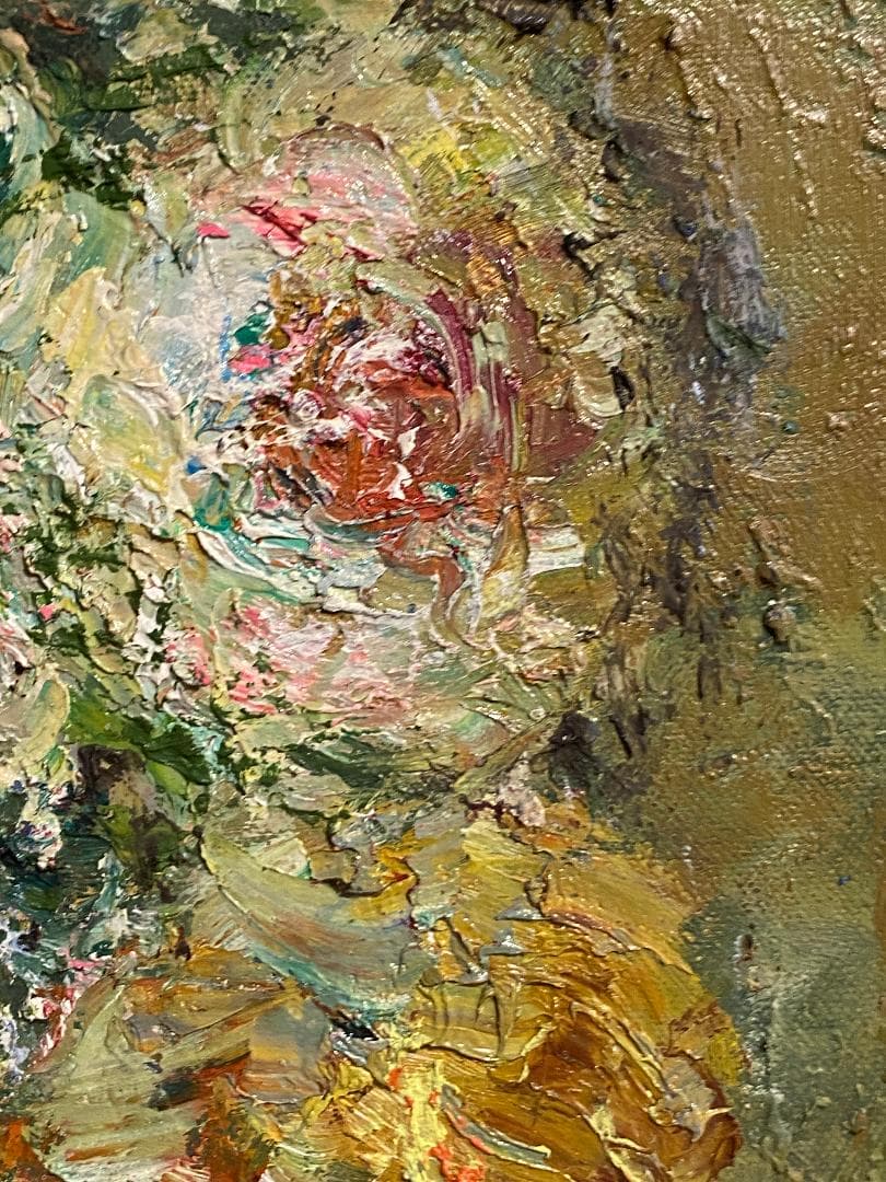 「真作」作者不明「バラ」静物画　油彩画　額装　サイン有り　F10号