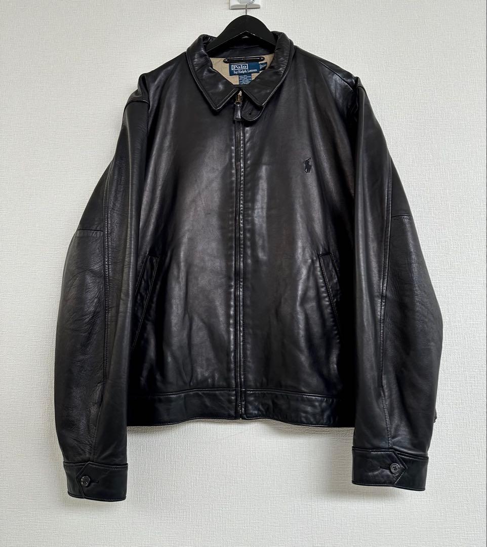 超スペシャル 90s ラルフローレン レザー ジャケット XXLブラック 黒