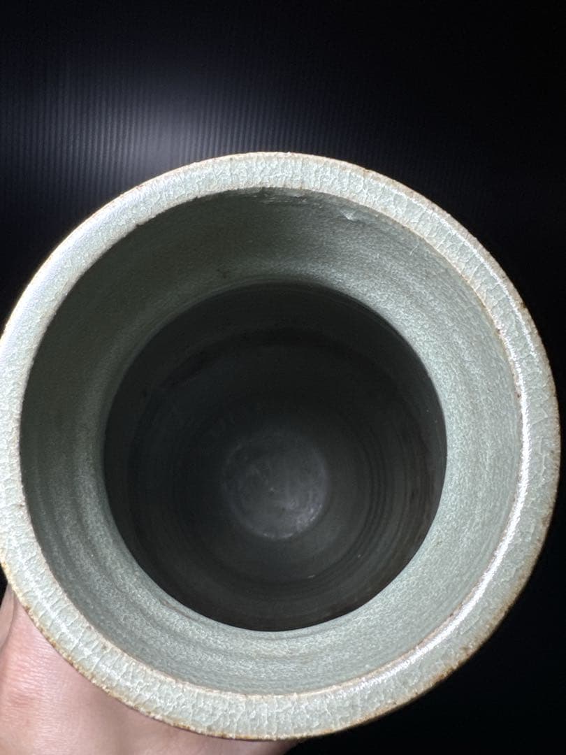 大型 雅山窯 中島正雄 造 高麗青磁 花入 花瓶 共箱付 約30cm