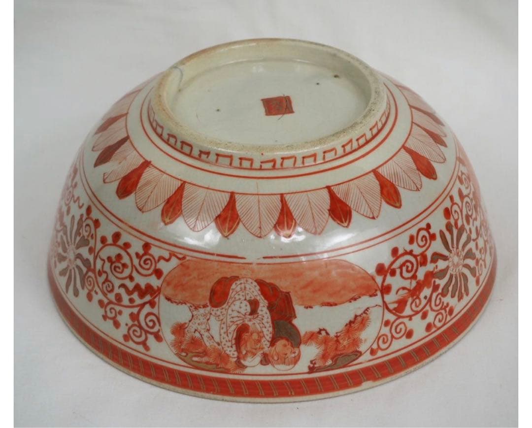 送料無料 明治前期 九谷焼 細密赤絵鉢 本物保証 送料無料明治前期