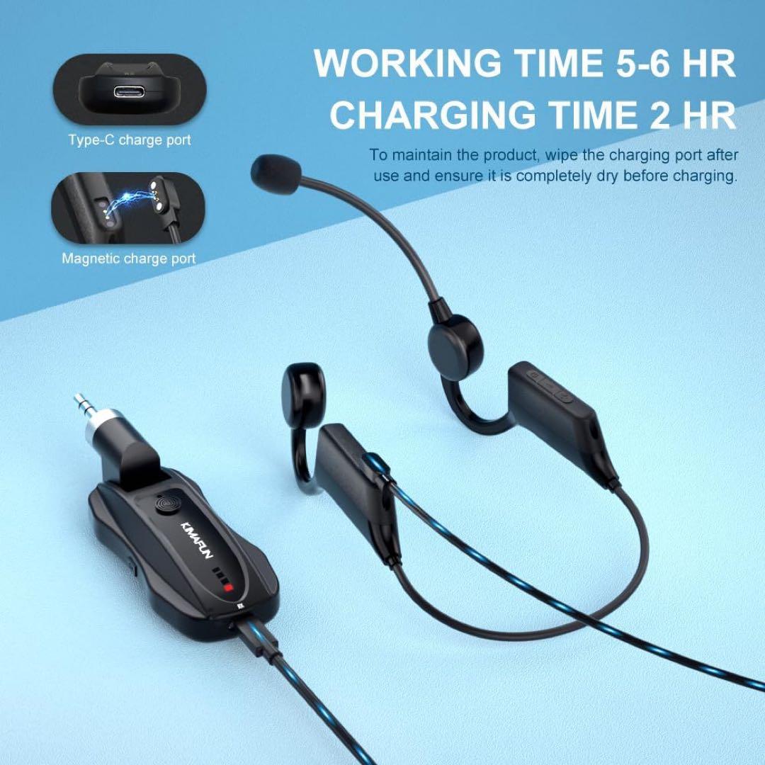 ワイヤレスマイク 完全防水 2.4G無線 ヘッドセットマイク 防塵 6時間
