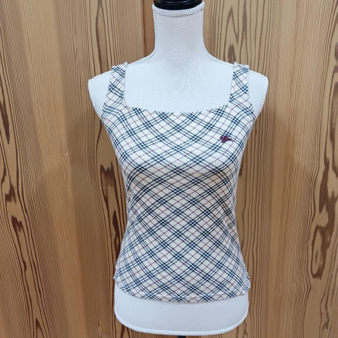 バーバリーブルーレーベル ノバチェック柄タンクトップ 背中リボン 38