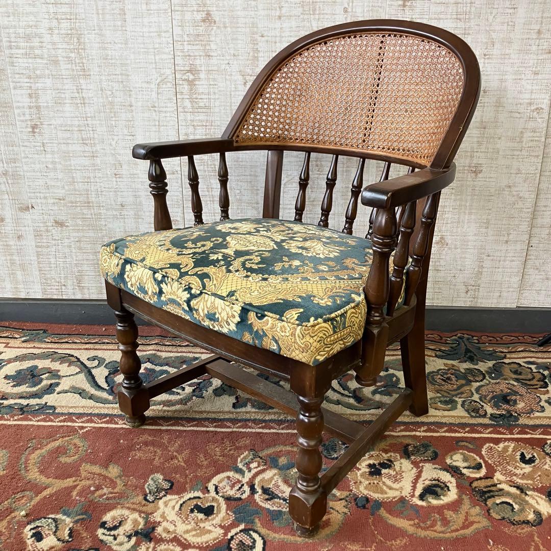 ① オールドカリモク コロニアル 花柄 ベロア アームチェア ダイニング